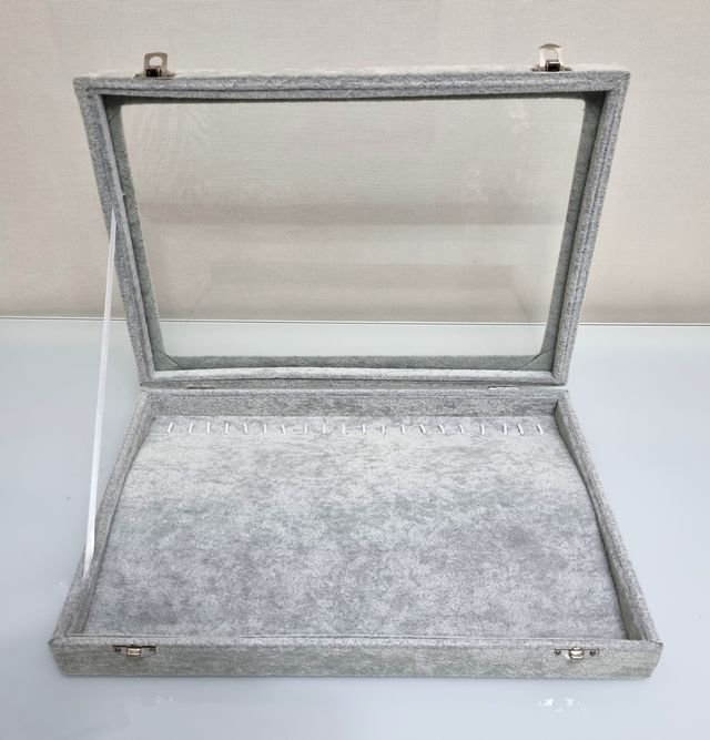 Colgantes-Caja Joyero Terciopelo Gris XXL