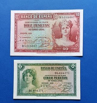 SC 5 y 10 Pesetas 1935 republica certificado plata