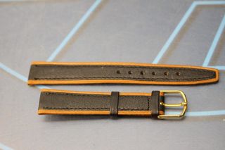 15. Correa de cuero bicolor, negro y marrón. 16 mm. Años 70, stock de relojería.