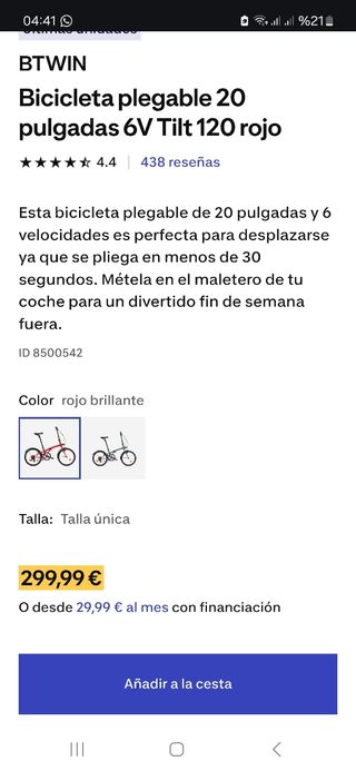 Bicicleta plegable Btwin casi sin uso