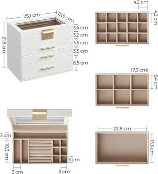 Caja de Joyas SONGMICS 4 Niveles Blanca
