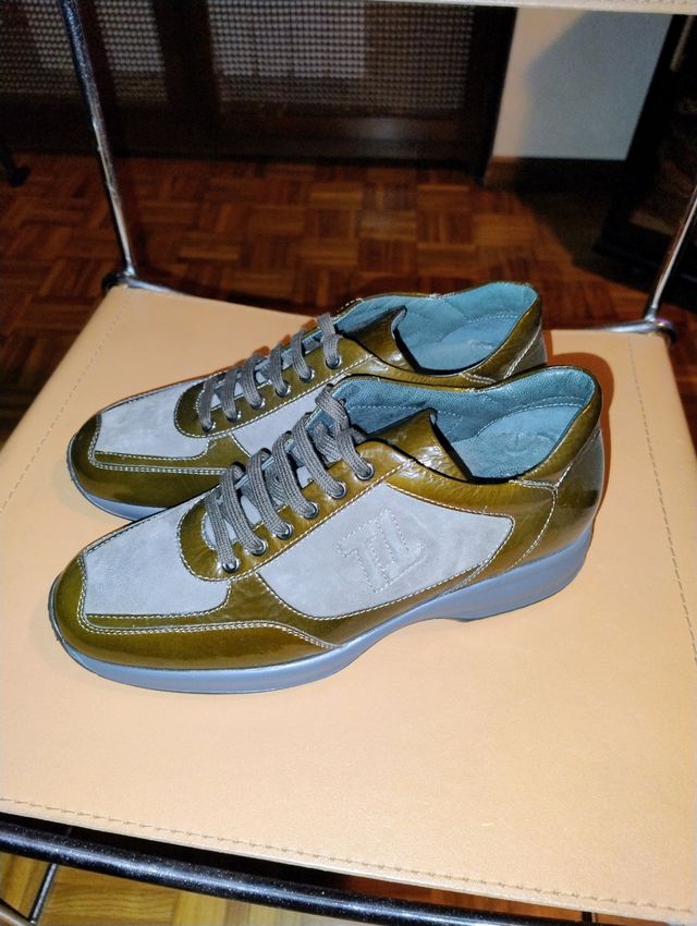 Sneakers donna pelle grigio marrone 