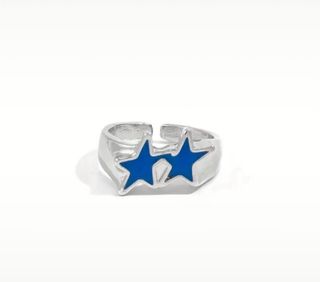 Anillo Twoj Estrellas Dobles Azul Plata