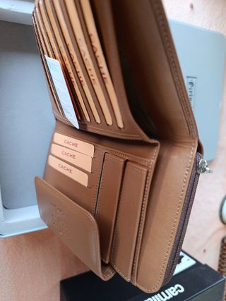 Cartera de piel mujer marrón