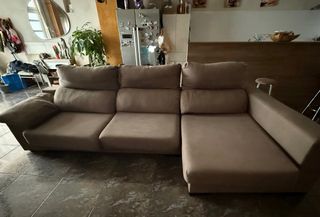 Sofá chaise longue gris elefante de  tela