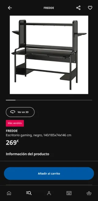 Escritorio Gaming Ikea Fredde Negro
(269€ actual)