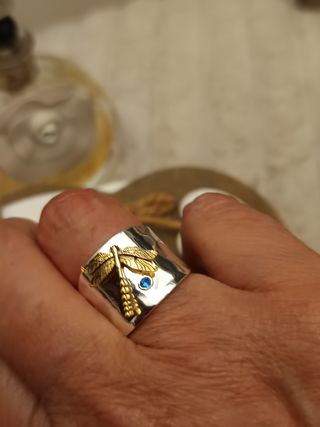 Anillo libélula y espiga plata y oro