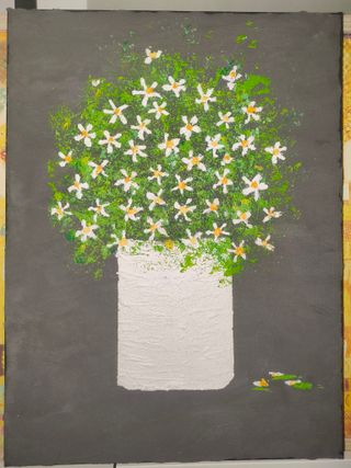 Quadro in rilievo su tela Fiori dipinti gesso