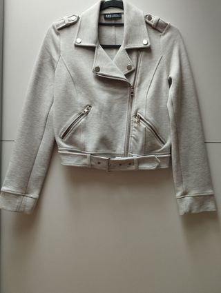 Cazadora Biker Zara Gris Mujer Talla S