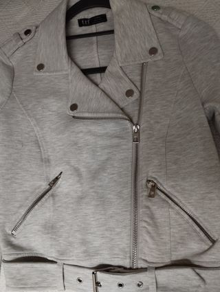 Cazadora Biker Zara Gris Mujer Talla S