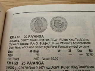 Tonga 10 + 20 Pa'anga 1980 Oro