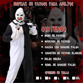 Disfraz Payaso Terrifier Halloween Completo Talla 