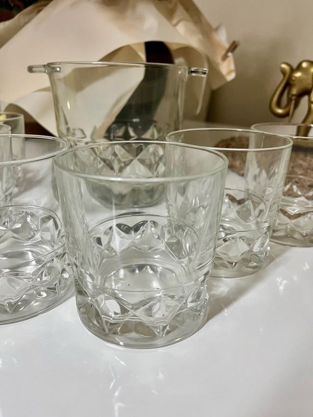 6 Vasos Whisky Cristal Brocados + Cubitera