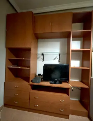 Mueble salón modular TV madera y cristal