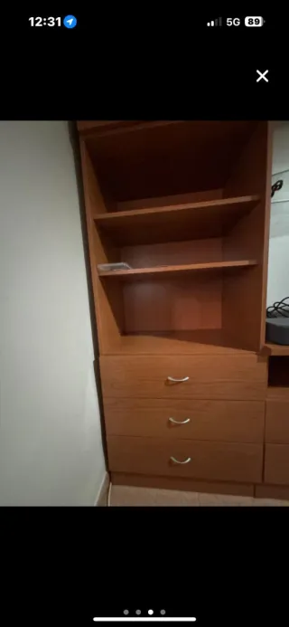 Mueble salón modular TV madera y cristal