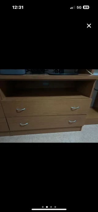 Mueble salón modular TV madera y cristal