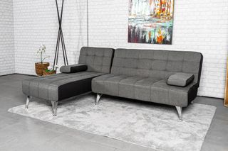 Sofá-cama chaise-longue gris tela 
