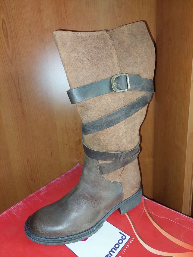 Stivale donna pelle e crosta cuoio marrone/grigio