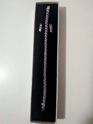 Conjunto Pulsera y Pendientes Amatista Plata