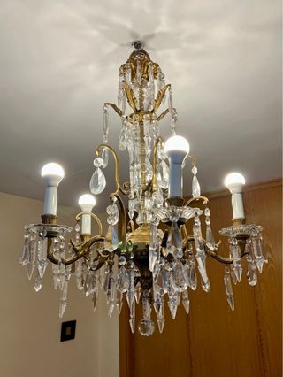 Lámpara de bronce y cristal de roca.