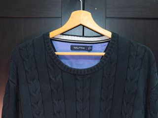 Jersey Nautica Cable Knit Talla XL Gris/Azul