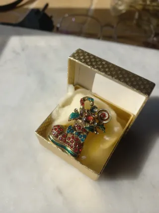 Spilla Natale Calza Dorata Rossa