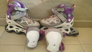 Patines en línea niña morado y gris talla 32-35