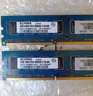 2 Pezzi- Elpida 2 GB 2Rx8 PC3-8500U DDR3 1066 MHZ