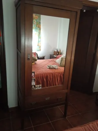 Armario antiguo pequeño de madera y cristal
