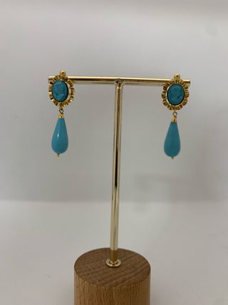 Pendientes Oro 18kl Coral Azul