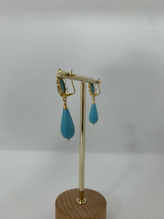 Pendientes Oro 18kl Coral Azul