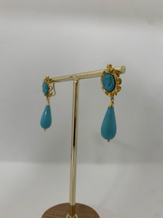 Pendientes Oro 18kl Coral Azul