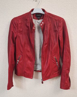 Chaqueta Cuero Roja Massimo Dutti Mujer