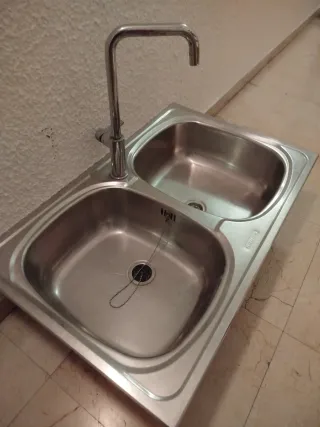 Fregadero doble inox 80x50 con grifo 
