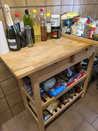 Mesa auxiliar cocina madera con ruedas