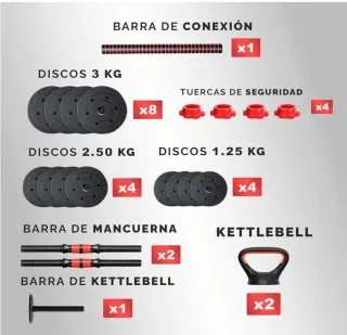 Kit Pesas 40kg Mancuernas Ajustables