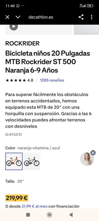 Bicicleta Rockrider ST 500 Naranja 20