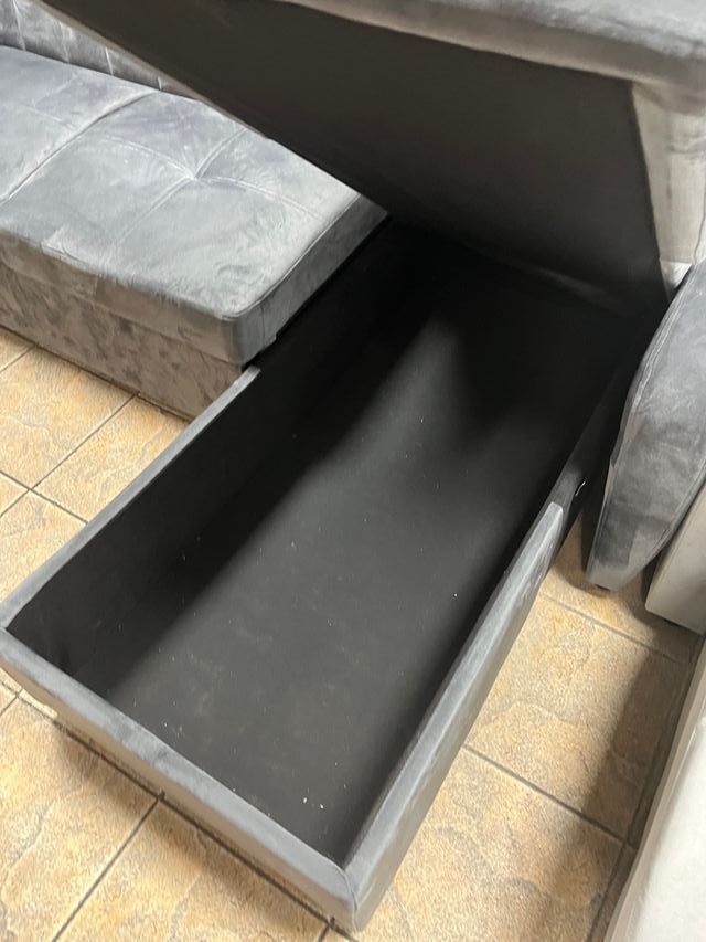 Sofá Cama Chaise Longue Gris Oscuro con Arcón