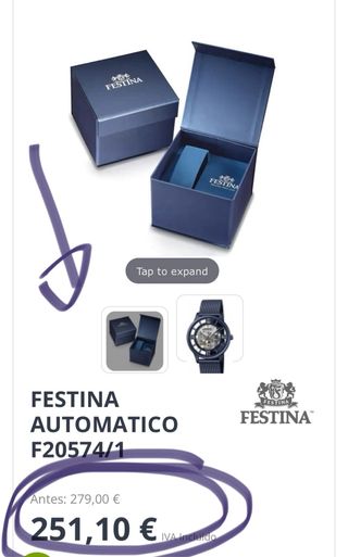Reloj Festina Automático Esqueleto 