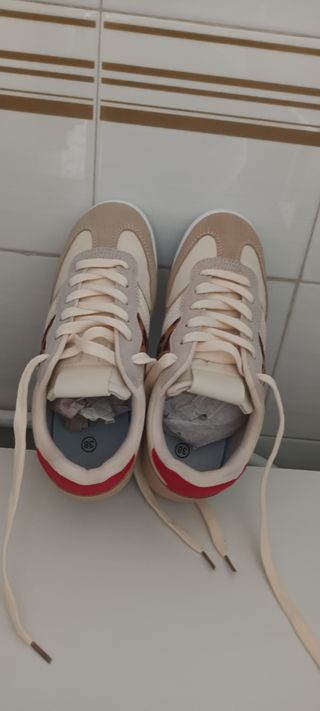 Zapatillas Mujer Beige y Rojo Talla 38