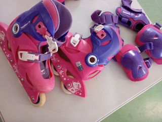 Patines niña Oxelo T3 rosa/morado + rodilleras