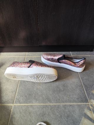 Zapatillas brillantes purpurina rosa y oro