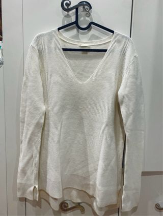 Jersey blanco mujer cuello pico