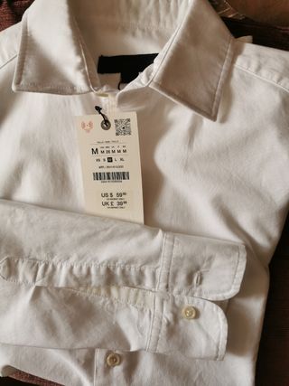 Camisa blanca de hombre Zara, Talla M algodón 