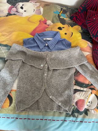 Jersey ZARA falso cuello camisa gris M