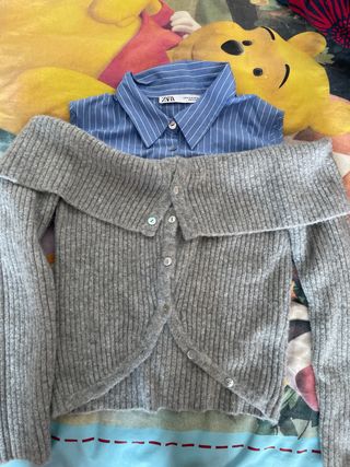 Jersey ZARA falso cuello camisa gris M