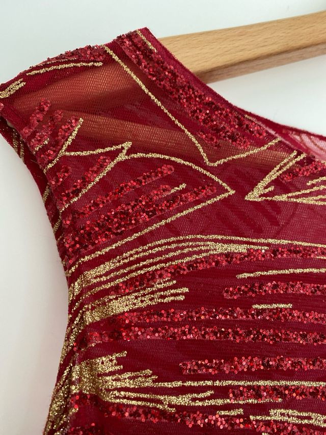 Vestido fiesta rojo y dorado talla 42