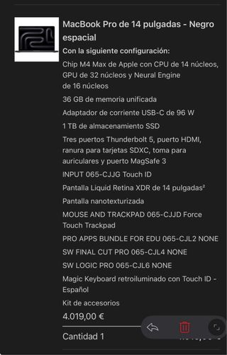 MacBook Pro M4 Max 14” 36GB 1 TB. Nanotexturizado