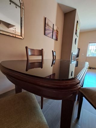 Mesa de comedor extensible madera y cristal
