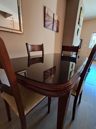 Mesa de comedor extensible madera y cristal